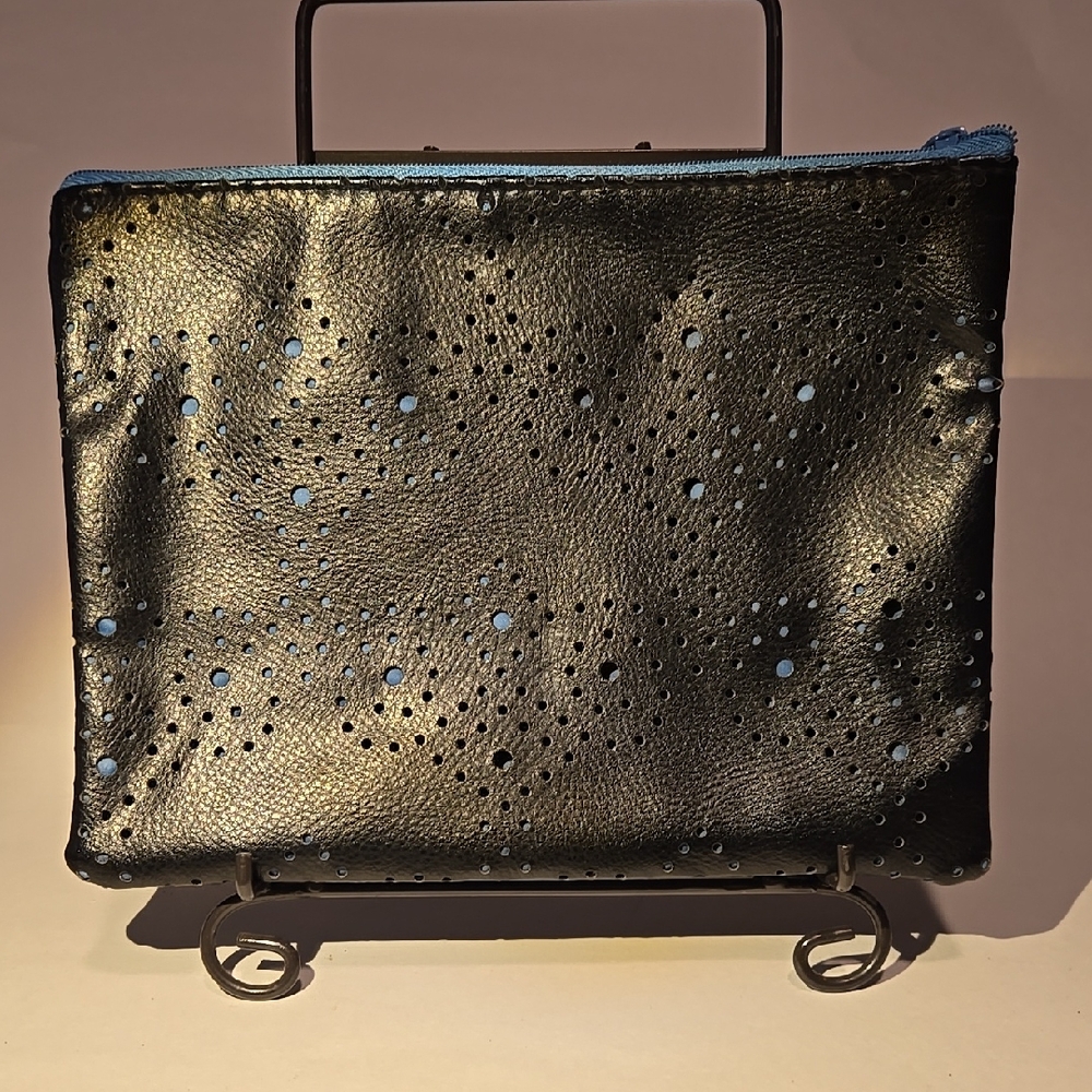 Cole Haan for American Airlines Black Faux Leather Zippered Pouch L-9"XH-7"